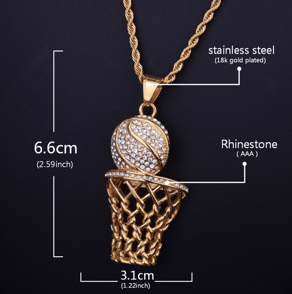 Ball and Hoop - Cubic Zirconia (Stainless Steel) Basketball Necklace - Fox - Rings