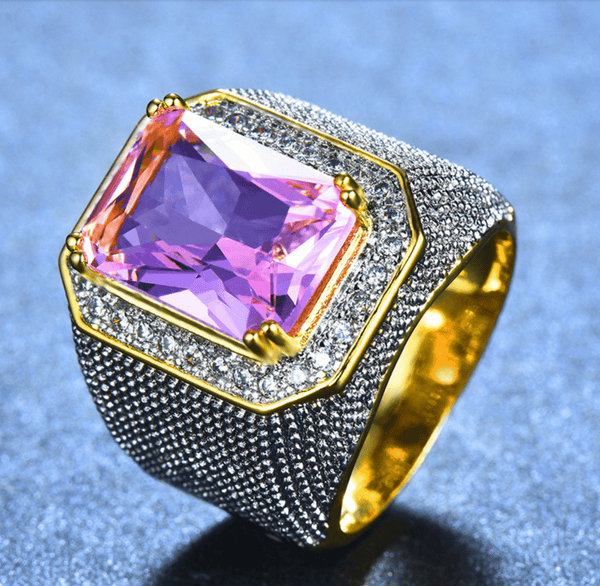 Bishop Ring (Stainless Steel) Pink Zircon Gemstone - Fox - Rings