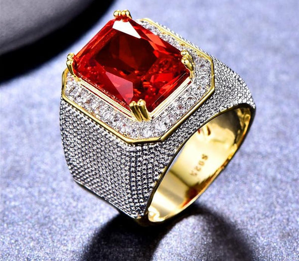 Bishop Ring (Stainless Steel) Red Zircon Gemstone - Fox - Rings