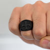 Black Cross Emblem Stainless Steel ring - Motorcycle Club Biker Ring - Fox - Rings