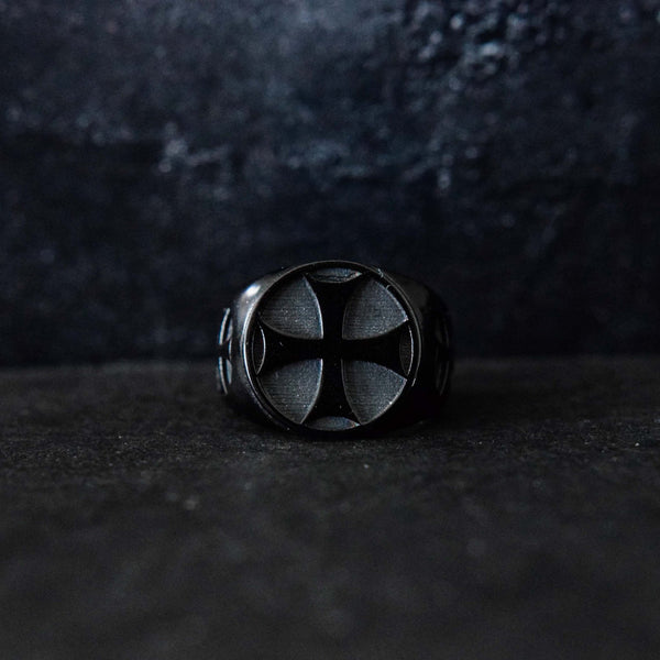 Black Cross Emblem Stainless Steel ring - Motorcycle Club Biker Ring - Fox - Rings
