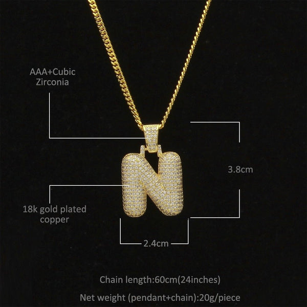 Custom Iced Out Pendant for your Initials (Bubble Letters A - Z) - Necklace and Tennis Chain - Fox - Rings