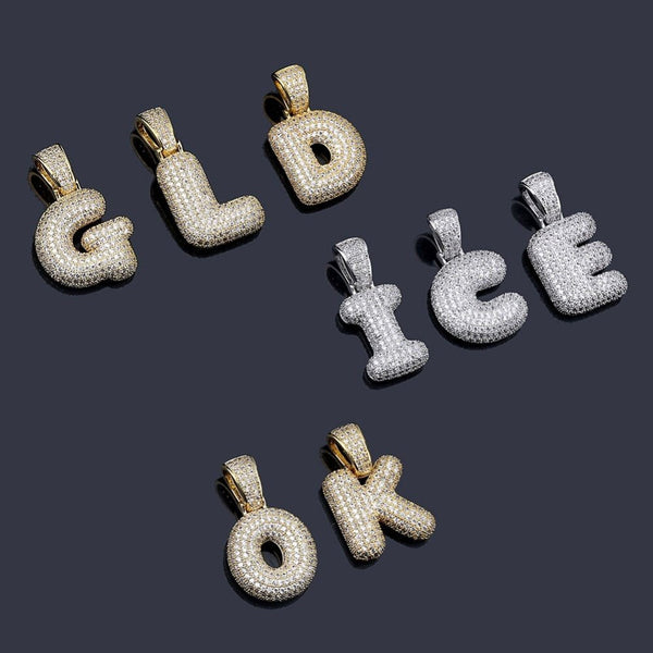 Custom Iced Out Pendant for your Initials (Bubble Letters A - Z) - Necklace and Tennis Chain - Fox - Rings