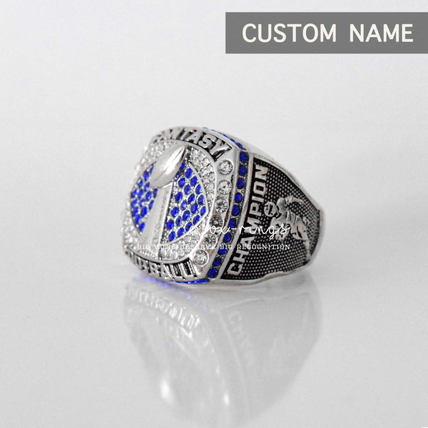 Fantasy Football League (2021) - CUSTOM NAME Championship Ring (Blue Stone) - Fox - Rings