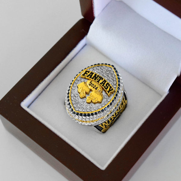 Fantasy Football League (2024) - CUSTOM NAME (2 Custom Sides) Championship Ring (Football Helmets Design) - Fox - Rings