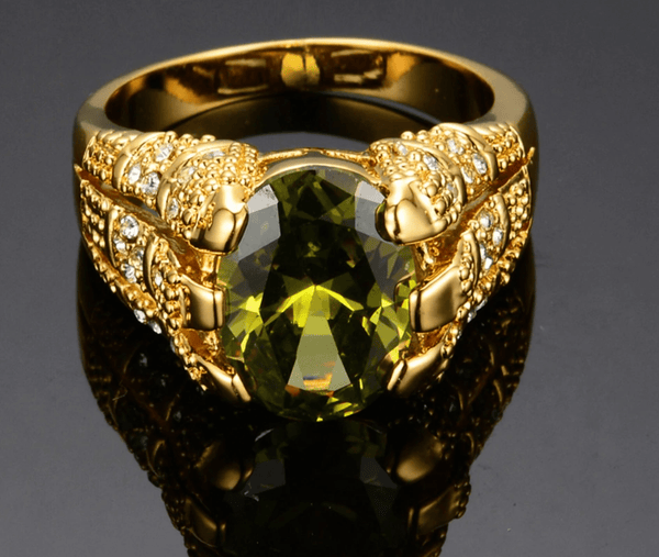 Limestone Green Bishop Ring (Stainless Steel) Cubic Zirconia Gemstone - Fox - Rings