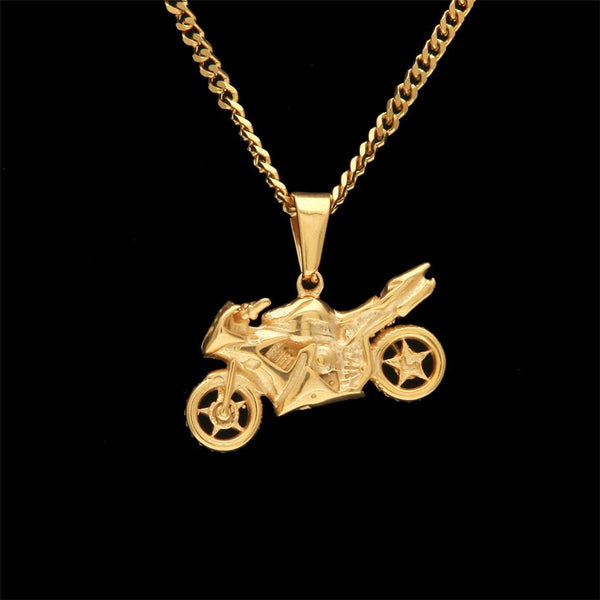 Stainless Steel (Gold Plated) Motorcycle Pendant and Rope Chain - Fox - Rings